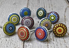 Multicolor Ceramic Knobs Kitchen Cabinet Drawer Cupboard pulls- Set of 10