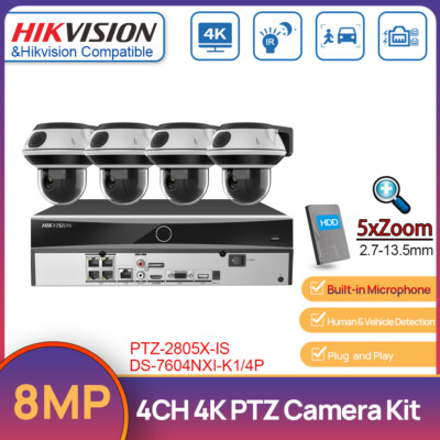 Hikvision 4CH 4K Home Security CCTV System 8MP 5XZoom IR MIC 4K PTZ Camera Lot