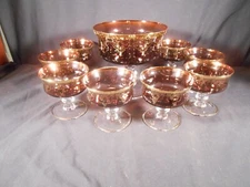 Vintage Murano 24k Gold and Rose Ice Cream Set.  Custom made in Italy 1989