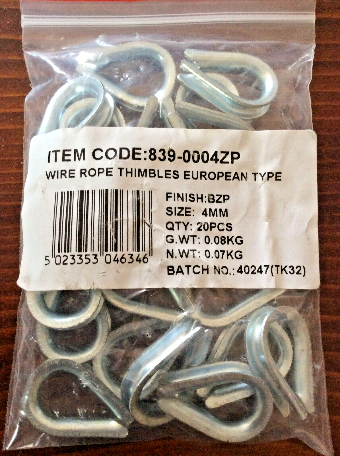 20 x 4mm Thimble Thimbles Wire Cable Rope BZP Galvanised Cable Clips Clamps