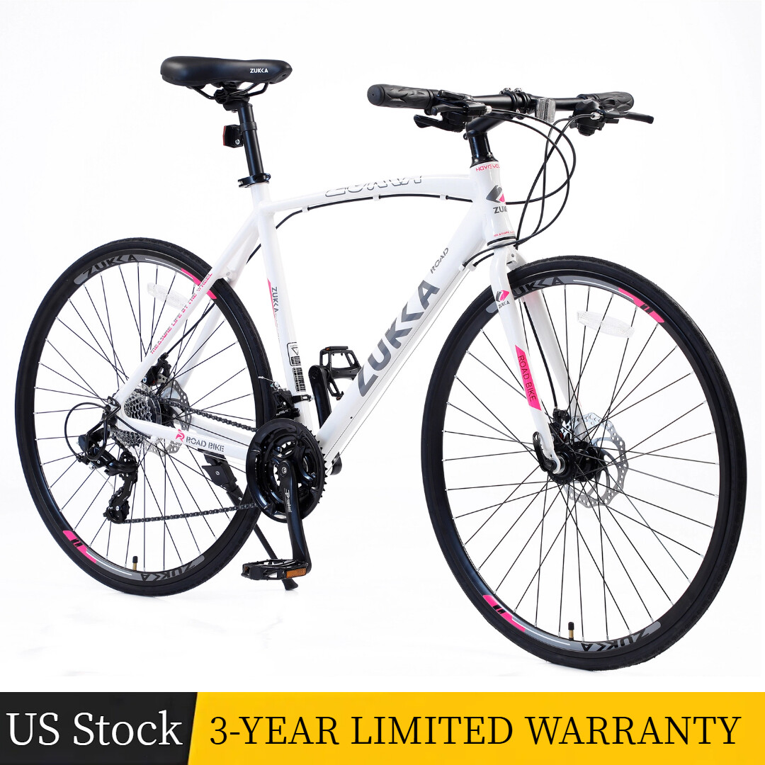 24 Speed Hybrid Bike Disc Brake 700C Road Bike for Adults City Bicycle White US