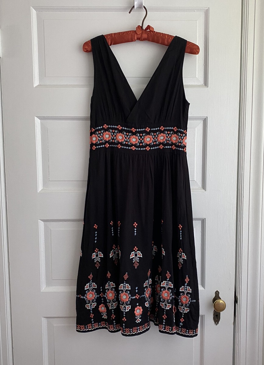 FRENCH CONNECTION Women's Embroidered V-Neck Midi Dress Size 2 In Black  /Floral | eBay