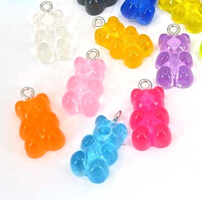 20 Gummy Candy Bear Resin Multi-Color Bubblegum Chunky Charms with eyehook 21mm