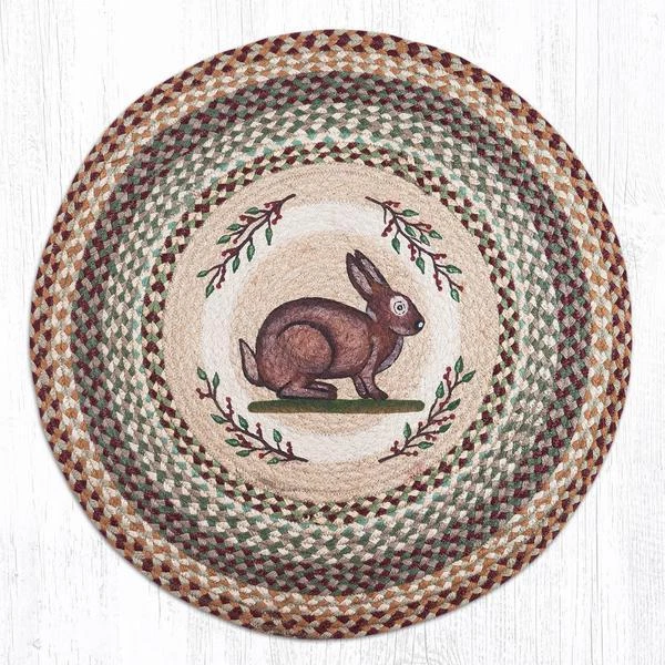 CAPITOL EARTH RUGS Braided Round Stenciled Painted Area Rug By Earth Rugs. VINTAGE RABBIT. 27”