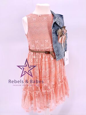 Mädchenkleid mit Jeansweste, Casual Chic, Spitzenkleid, Gr. 116, 122, 128, 134
