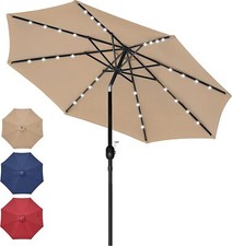 9' Solar Tilt/Crank Umbrella 32 LED Lighted Patio Umbrella Red/Dark Blue/Tan