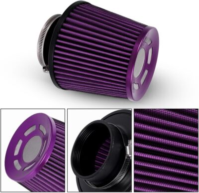 Purple Dry Filter Cold Air Intake Cone Filter 3'' 76mm Inlet High Performance US
