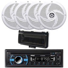 Pyle Marine Bluetooth CD Receiver, 4x 5.25" 180W Boat Speakers, Cover White 