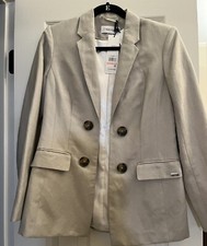 NEW Tan Beige BLAZER Lined Jacket CALVIN KLEIN Women  s size 2 Linen Blend