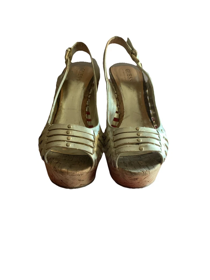 Guess Jarrett 2 Pewter Synthetic Cork Platform Heel - Size 8.5 - Image 4 of 4