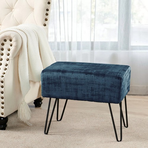 Plush Textured Velvet Ottoman Footstool Metal Legs Accent for Modern Living Room - Picture 27 of 244