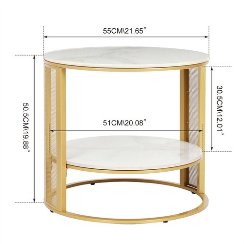 Glossy Marble Coffee Table Gold Grid Frame Accent Leisure End Table Nighstand - Picture 14 of 14