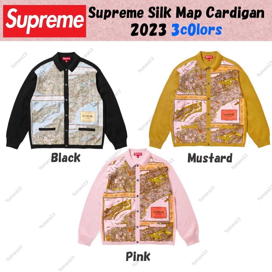 Supreme 23AW Silk Map Cardigan XL Black（Supreme Silk Map Cardigan  