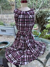Vestido favorecedor ELLE para mujer sin mangas a cuadros vino/blanco talla mediana primavera/verano