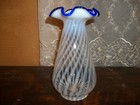 1985 Fenton BLUE RIDGE 80th Ann 7.5" VASE Opalescent Optic Swirl Ruffle Rim 2650
