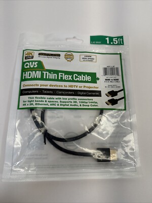 QVS HDMI Thin Flex Cable HDMI to HDMI A to A / Male to Male Size 1.5F