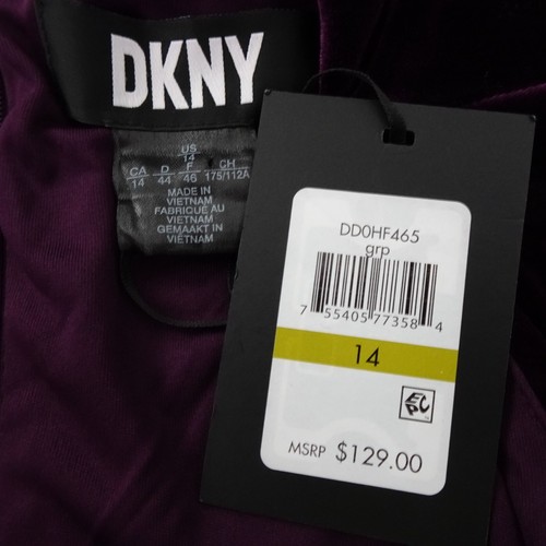 DKNY Velvet Cocktail Dress Women’s Size 14 Purple Surplice Rouched - Picture 7 of 10