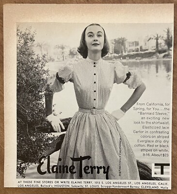 1957 Elaine Terry Barmaid Sleeve Shirtwaist Dress Fashion 50s
