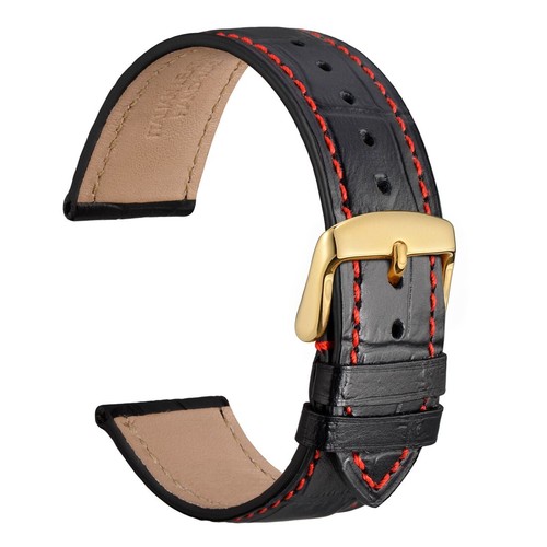 Correa de reloj italiana de cuero en relieve WOCCI 14 18 19 20 21 22 24 26 mm hebilla de oro - Imagen 27 de 70