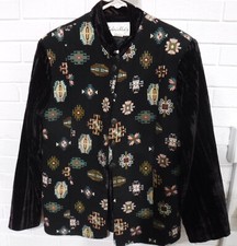 Gabriella Jacket, Black,western Design, Velvet Collar,sleeves, Silver Buttons,xl