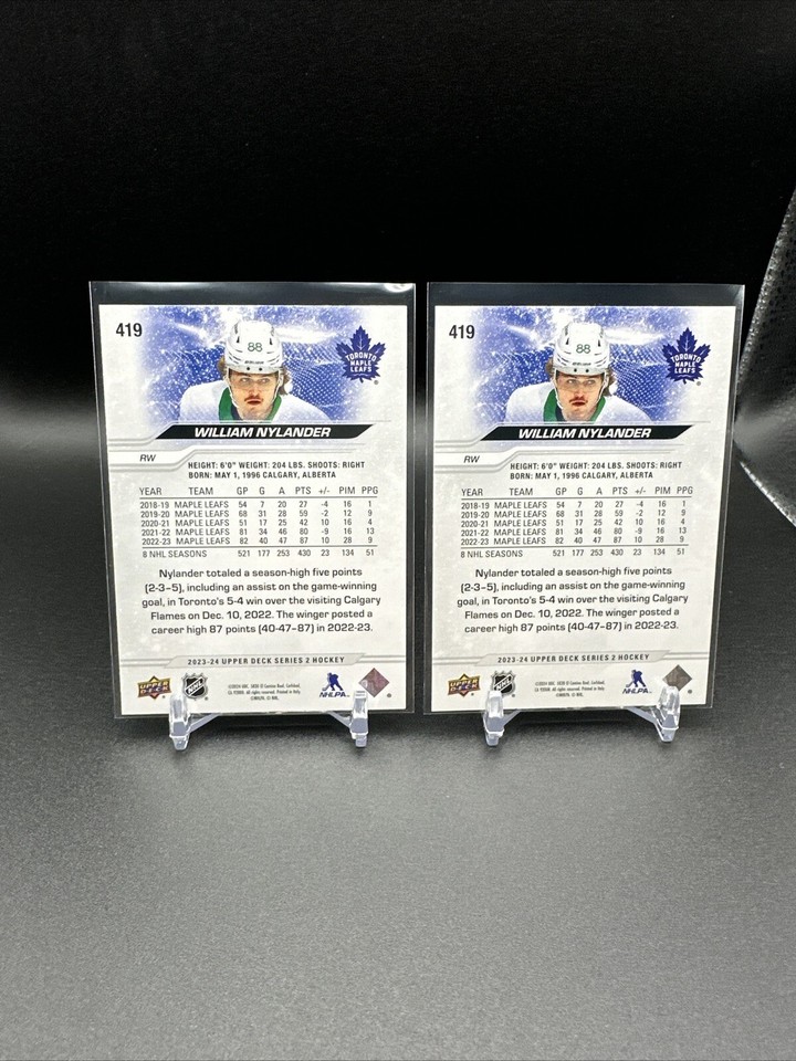 202324 Upper Deck Hockey Series 2 Base William Nylander 419 Lot Of 2