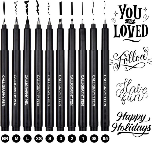 Kalligraphie Stifte Set 10 Schwarze Pinselstifte Fineliner FüR AnfäNger-image
