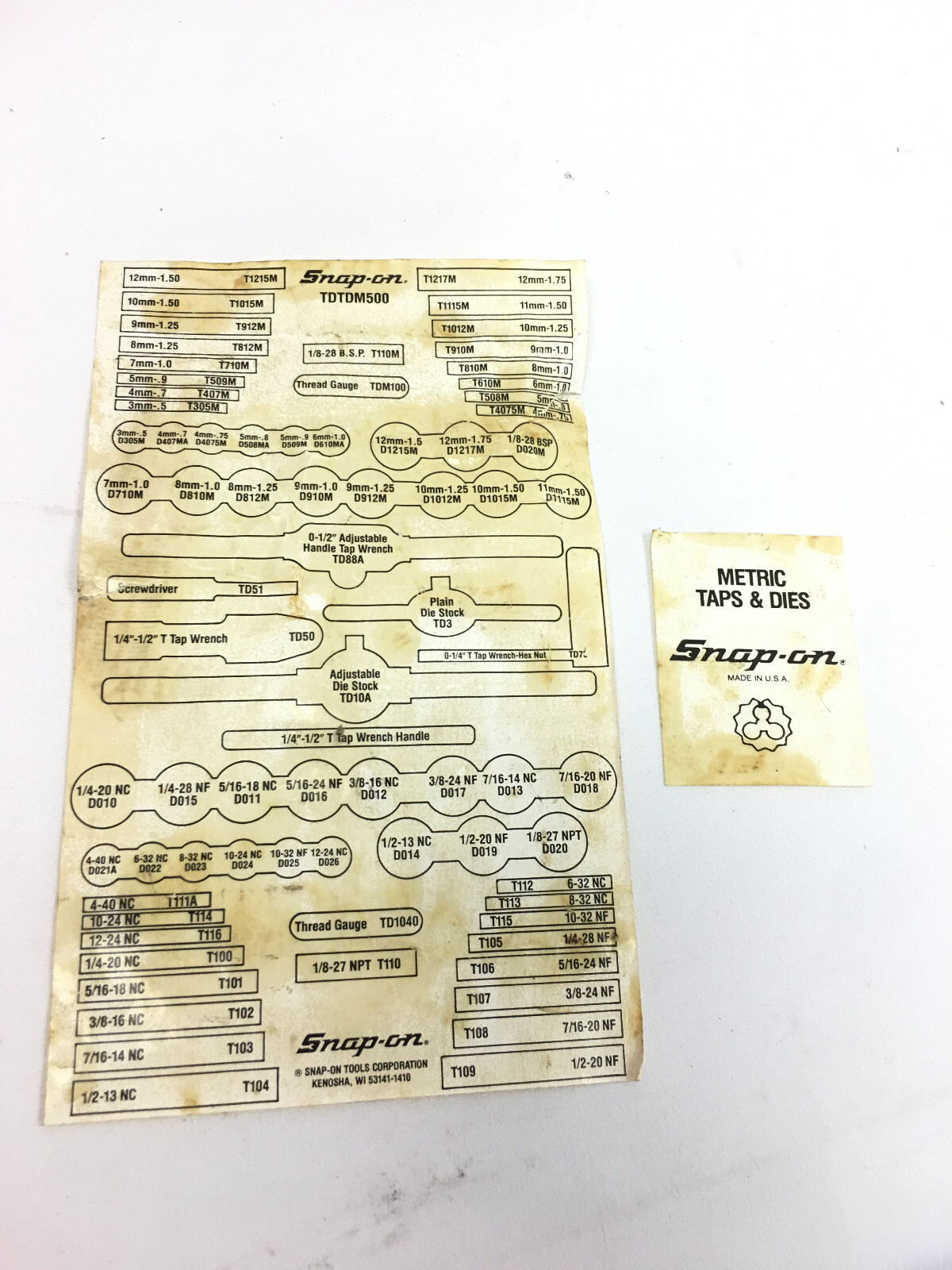 Snap On 76 Piece SAE & Metric Tap And Die Set TDTDM500 1402084 eBay