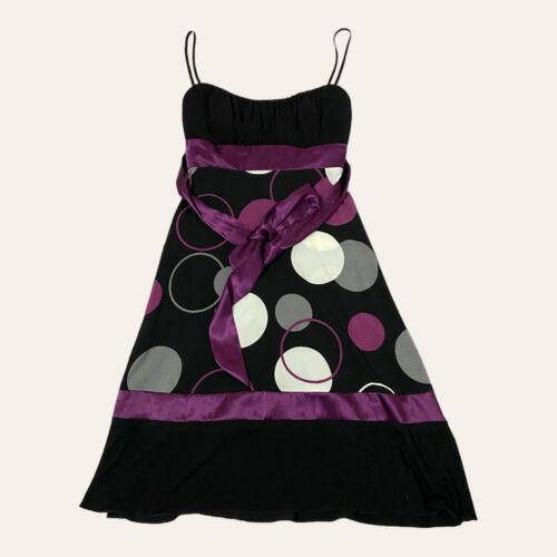 Trixxi Junior Dress Small Black Purple Gray White Polka Dot Built In Bra NWT