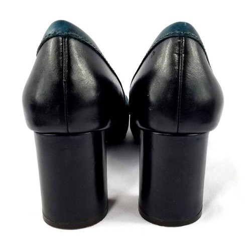Cole Haan Shoes Pumps Block Heel Black Blue Leather Stitching Slip-on Size 8.5B - Picture 3 of 8