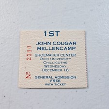 Rare John Cougar Mellencamp Dec. 16th 1987 Chillicothe OH Free Show Ticket