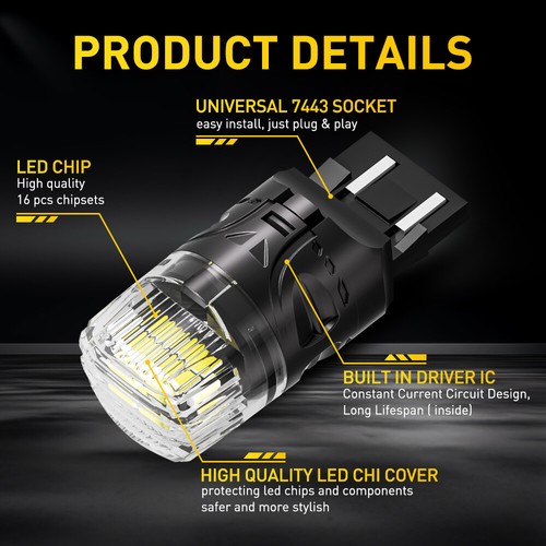 4X AUXITO 6500K White 7443 7440 W21W T20 LED Reverse Parking Turn Signal Lights - Picture 2 of 13