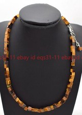 Pretty 5x5mm Yellow Tiger's Eye Square Gemstone Beads Necklace 18-36 Inch