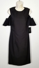 Zara Women Sz Large Black Sheath Dress Cold Shoulder Flutter Sleeve Knee Length