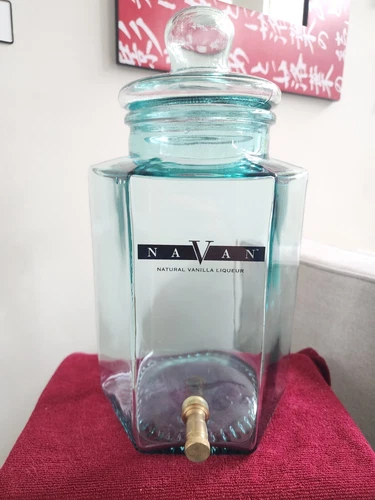 Vintage SVE Made in Italy Hexagonal Glass Water Dispenser 2 1/2 Gallons Brass 