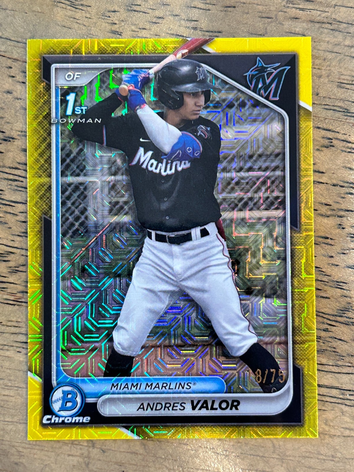 Andres Valor 2024 Bowman Chrome Prospects YELLOW MOJO REFRACTOR 1st /75 #BCP-196