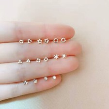 tiny stud earrings stainless steel dainty cute small star love heart geometric