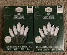 2x Holiday Time 50 LED COOL White Mini Lights GREEN Wire 11  Indoor Outdoor lot