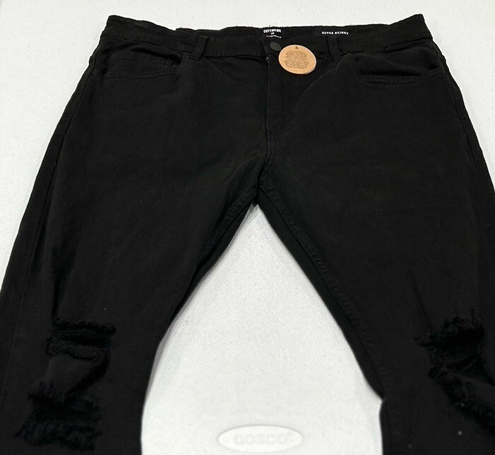 Cotton On Men's Super Skinny Jeans, Jet Black Blow Out, Size 36