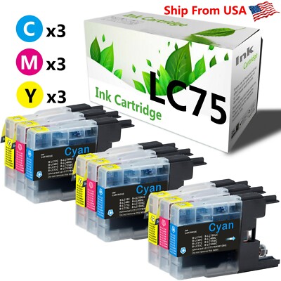 9-PacK LC75 LC75XL LC-75 Ink Cartridge for MFC-J280W MFC-J625DW Inkjet Printer
