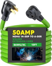 15 Feet 8AWG 50Amp Welder Extension Cord Compatible with NEMA 14-50P to 6-50R, 4