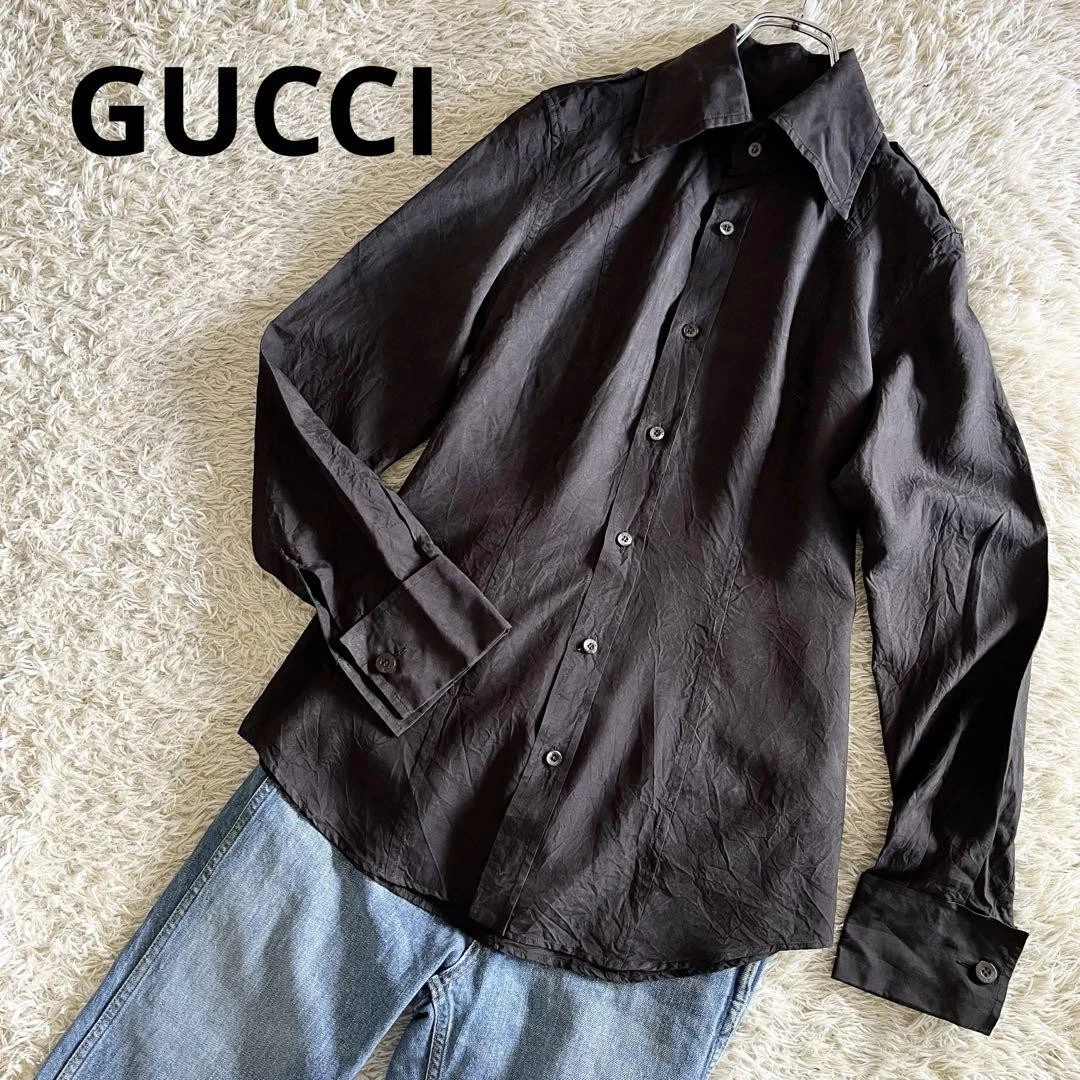 Chemise femme GUCCI ligne classique boutonnée soie noire 40 F/S du Japon