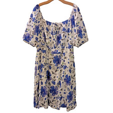 Shein Curve Dress Womens 4XL White Short Puff Sleeve Blue Purple Floral