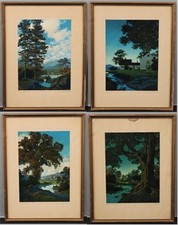 Set 4 Antique 1941 MAXFIELD PARRISH The Village Brook Landscape Lithographs 