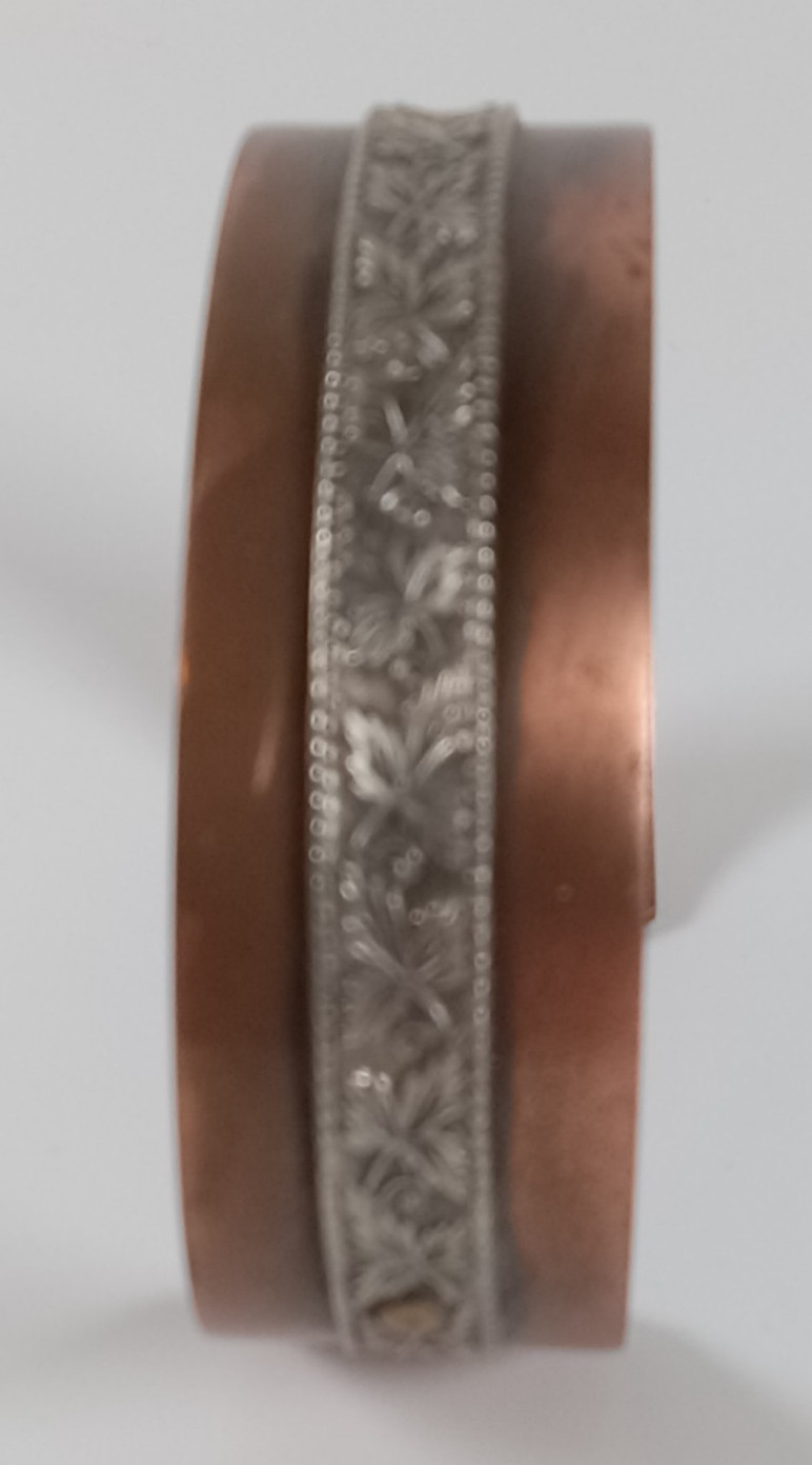 Solid copper cuff bracelet with silver tone metal… - image 9