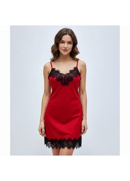 Women Satin Nightgown Red Satin M