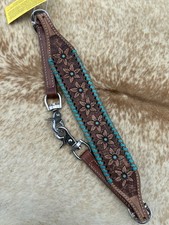 Natural Leather Floral Tooled Teal Dots Weste...