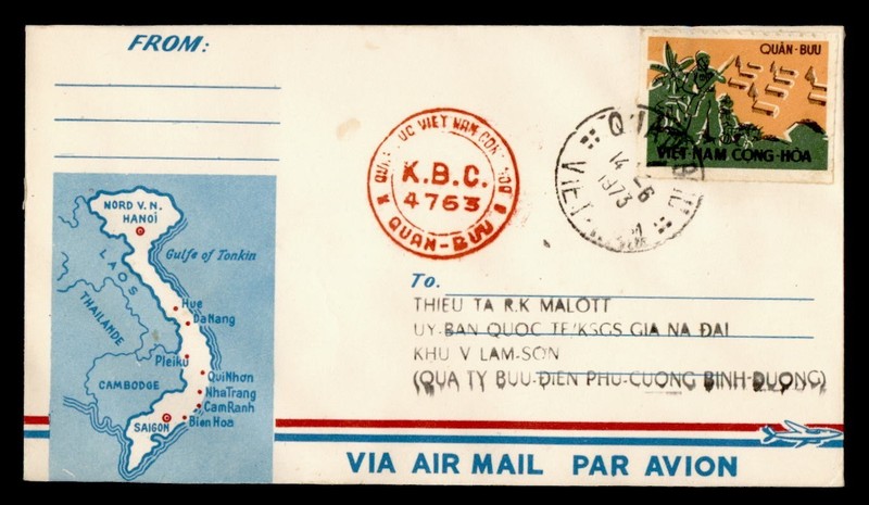 DR WHO 1973 VIETNAM WAR QUAN BUU AIRMAIL TO LAM SON CENSORED? k02080