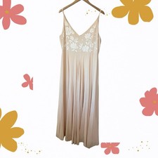 BHLDN Beige Floral Embroidered Chiffon Maxi Dress Sleeveless V-Neck Size 18