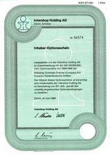 Schweiz: Intershop Holding AG, Z&uuml;rich, 1986 (IHOS 1 Aktie)