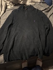 Polo Ralph Lauren Men's M Black Knit 1/4 Zip Mock Neck Logo Sweater
